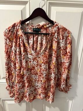 Cynthia Rowley Rust Floral Blouse Size L (red/White/yellow